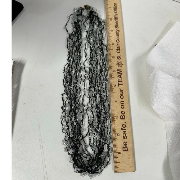 Black and Clear Crystal Crotched Stretch Necklace.  Beautiful, Versatile - Picture 5 of 5